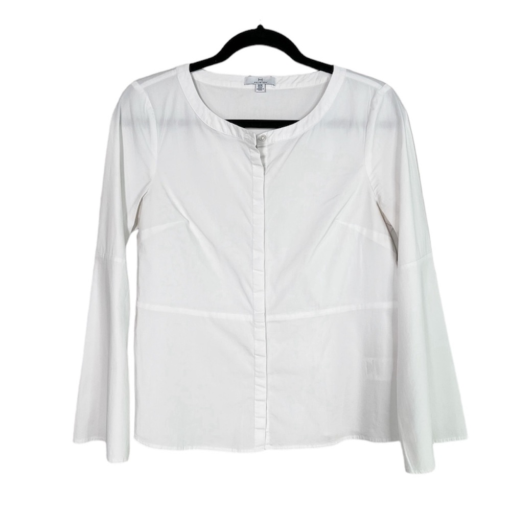 H HALSTON White Button Down Bell Sleeve Top size Medium